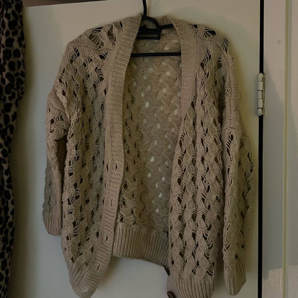 Oatmeal cardigan, knit, wood buttons